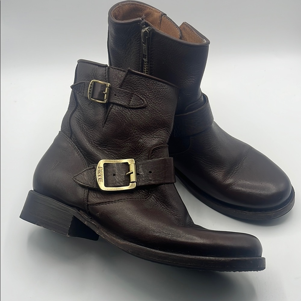 Frye Brown Leather Boots with Polished Finish